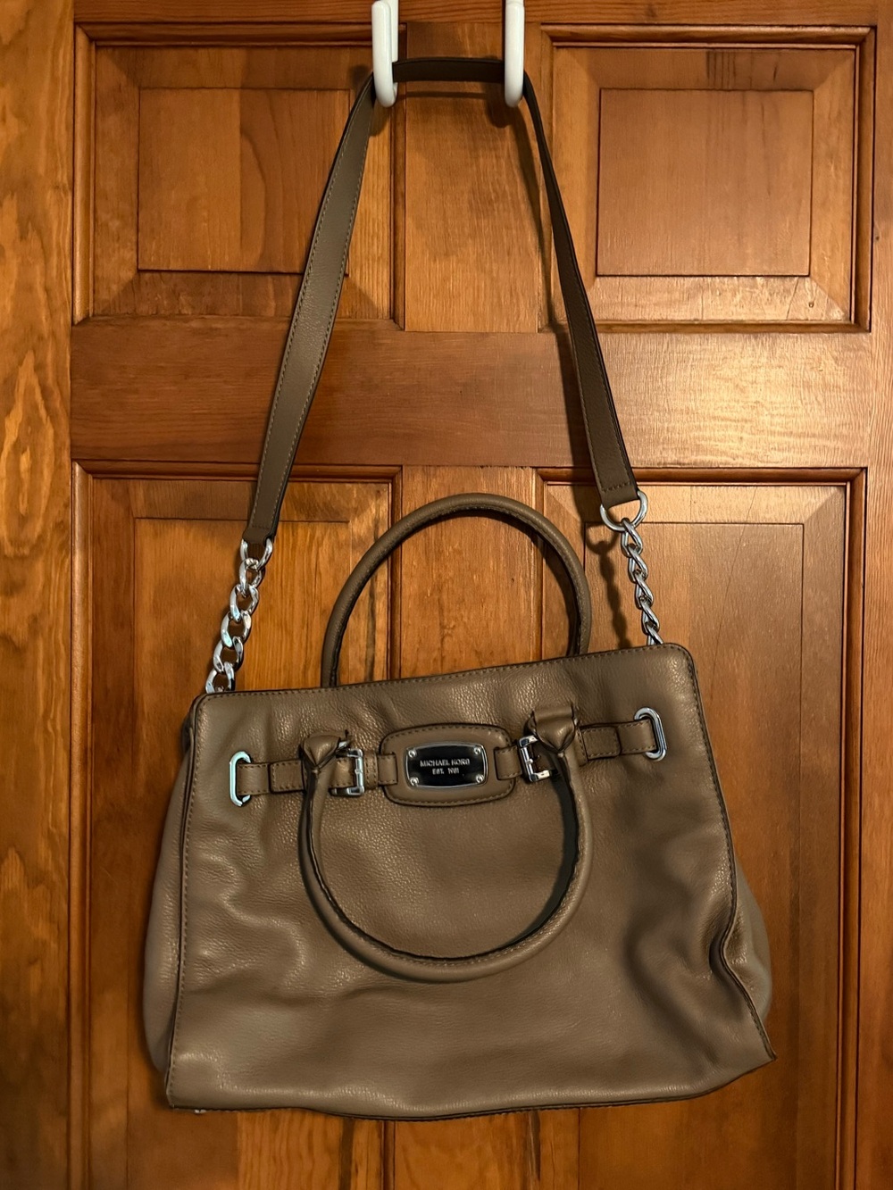 Michael Kors Brown Leather Satchel with Chain Strap and Wallet